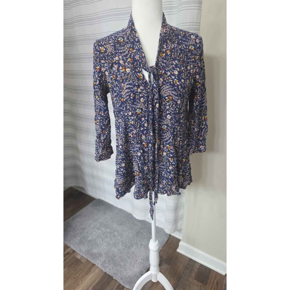 Maeve Floral Tie-Neck Blouse, Size Small
